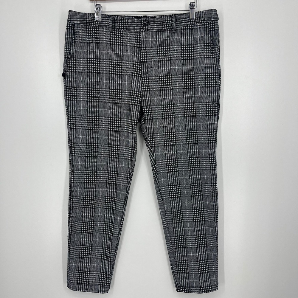 Mauvais Mens Black White Glen Plaid Slim Fit Tapered Trousers Size 36